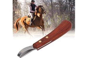 SHYEKYO Hoof Knife, Stainless Steel Blade Curved Farrier Horse Hoof Trimmer with Non Slip Rubber Wood Handle, Multipurpose Hoof Loop Trimming Knife, for Horses, Donkeys, Cattle