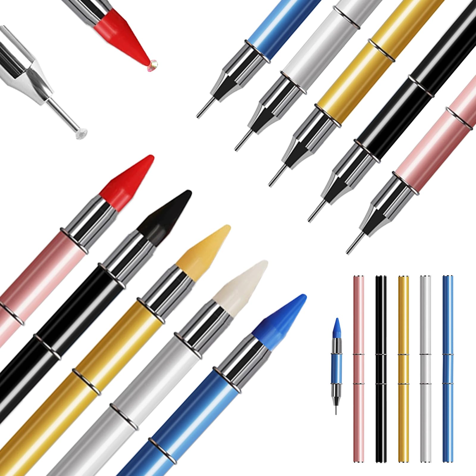 Photo 1 of WOKOTO 5 PCS Double-Side Rhinestone Picker Tools With Caps, Wax Pencil For Rhinestones Applicator Dotting Tools Nail Art Gem Pen Rhinestone Pen Tool Wax Pen For Rhinestones Gem Picker Bedazzling Tool