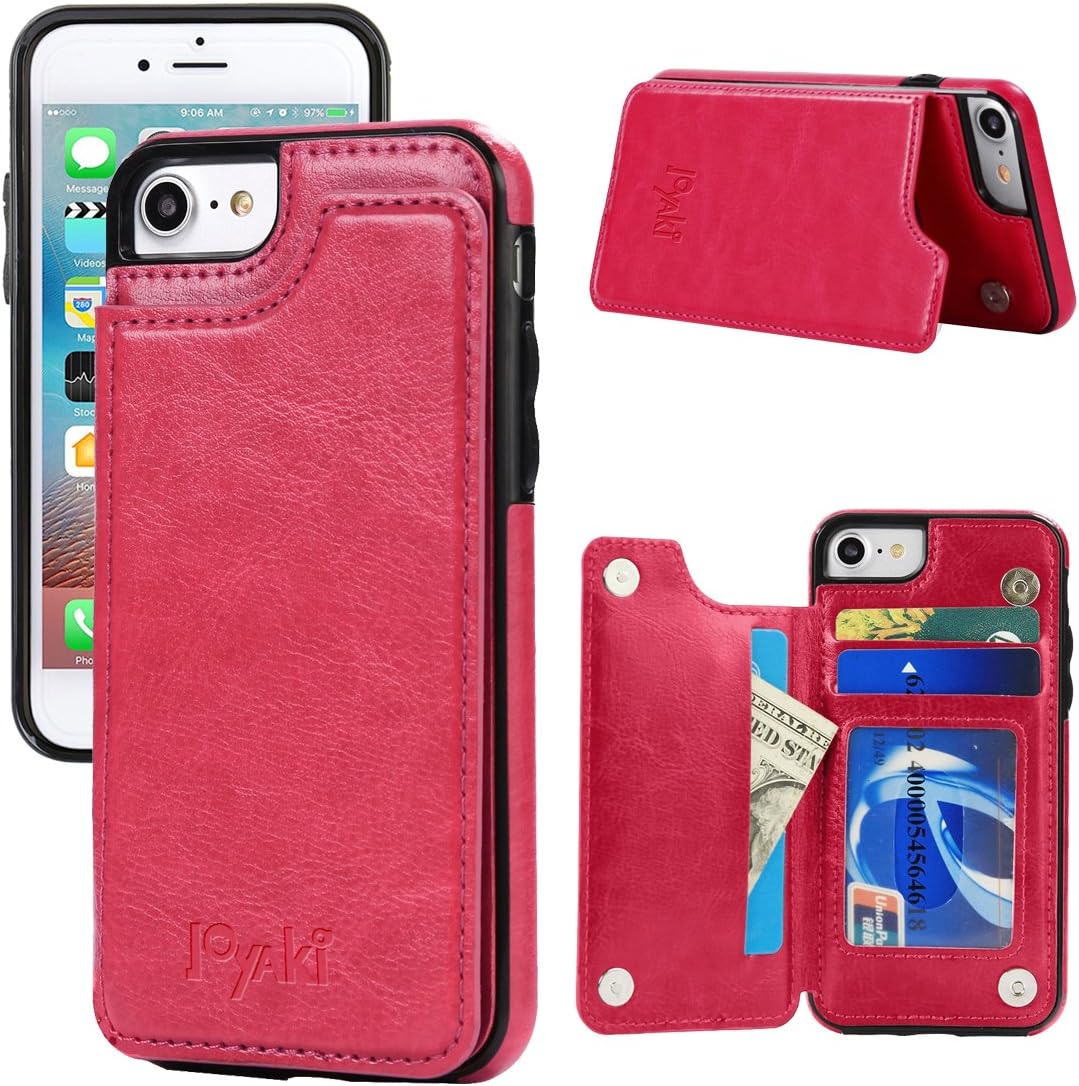 JOYAKI iPhone SE 2020 Case, iPhone 8 Wallet Case Leather [Card Holder] Magnetic Closure Stand Flip Cover Shockproof Protection Case Compatible with iPhone SE2020/8/7 (4.7")（Deeppink）