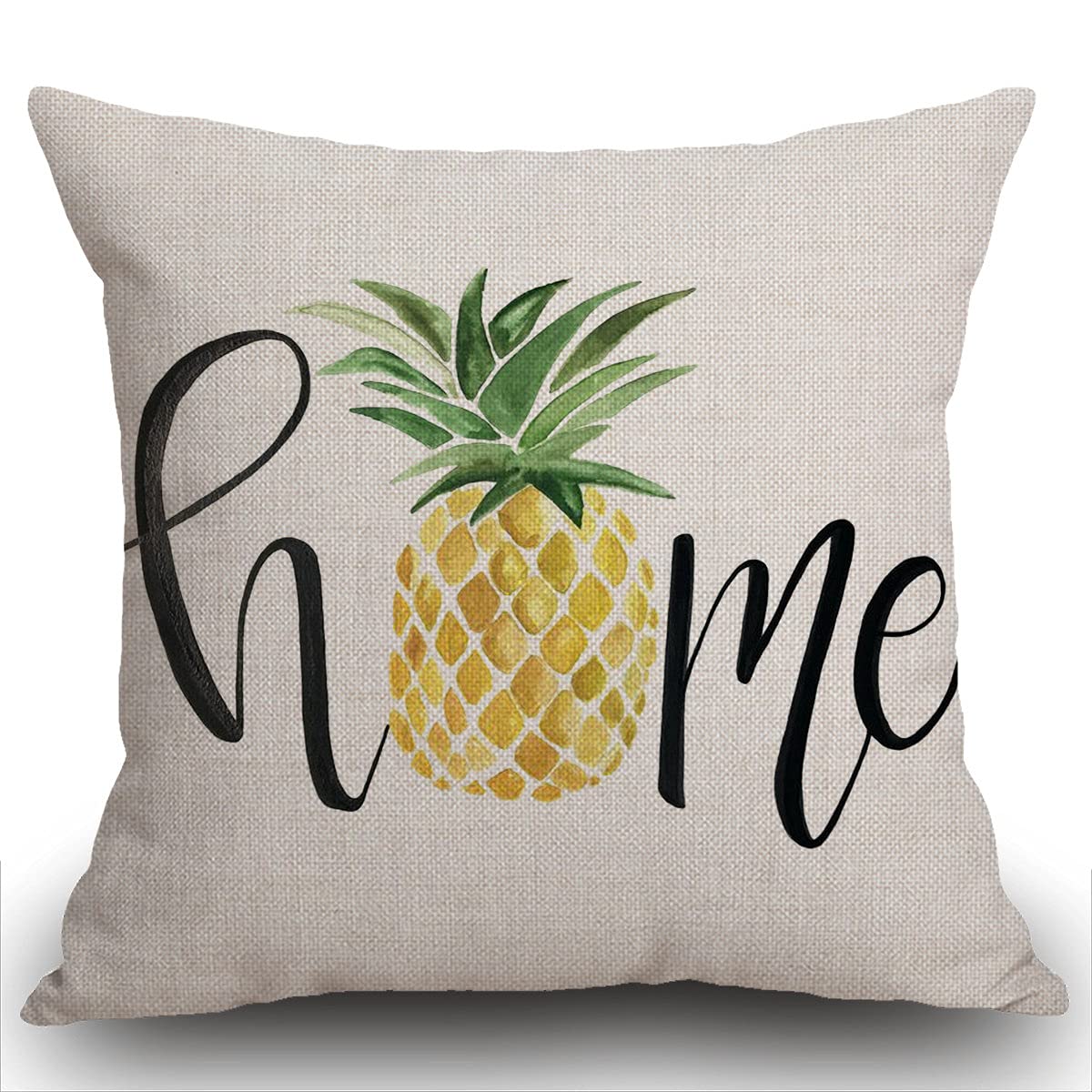 Cushion Cover Rustic Farmhouse Style Retro Pineapple Home Décor Spring Summer Sign Family Decoration Gift Cotton Linen Home Decorative Throw Pillow Case with Words for Sofa Couch,18x18 inch 45x45cm