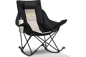 Unisakey Oversized Rocking Camping Chair with Headrest & Cup Holder - 400lbs Capacity, 600D Oxford Fabric, Easy Fold Portable Outdoor Rocker Chair for Camping, Backyard, Beach, Light Gray