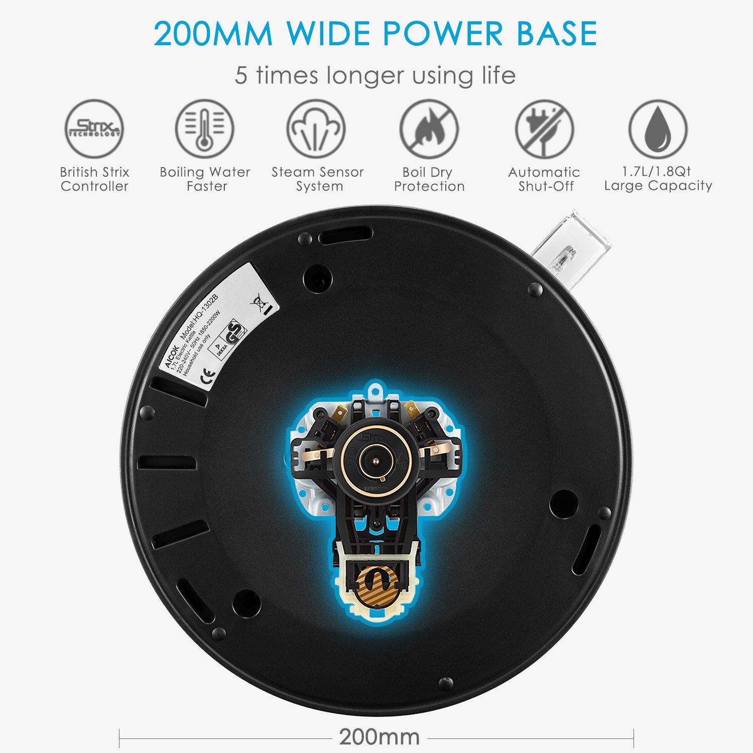 Electric Kettle, Aicok 3000W Fast Boil Tea Kettle, 1.7L Retro Dome Jug Kettle with Auto Off and Boil Dry Protection, 304 Stainless Steel Water Boiler with Anti-Fading PowderBlue Coating