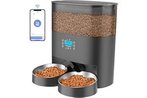HoneyGuaridan 6L Automatic Cat Feeder for 2 Cats, 2.4G WiFi Enabled Smart Feed Pet Feeder for Dogs, Timed Pet Food Dispenser with Stainless Steel Bowl APP Control, 10s Voice Black