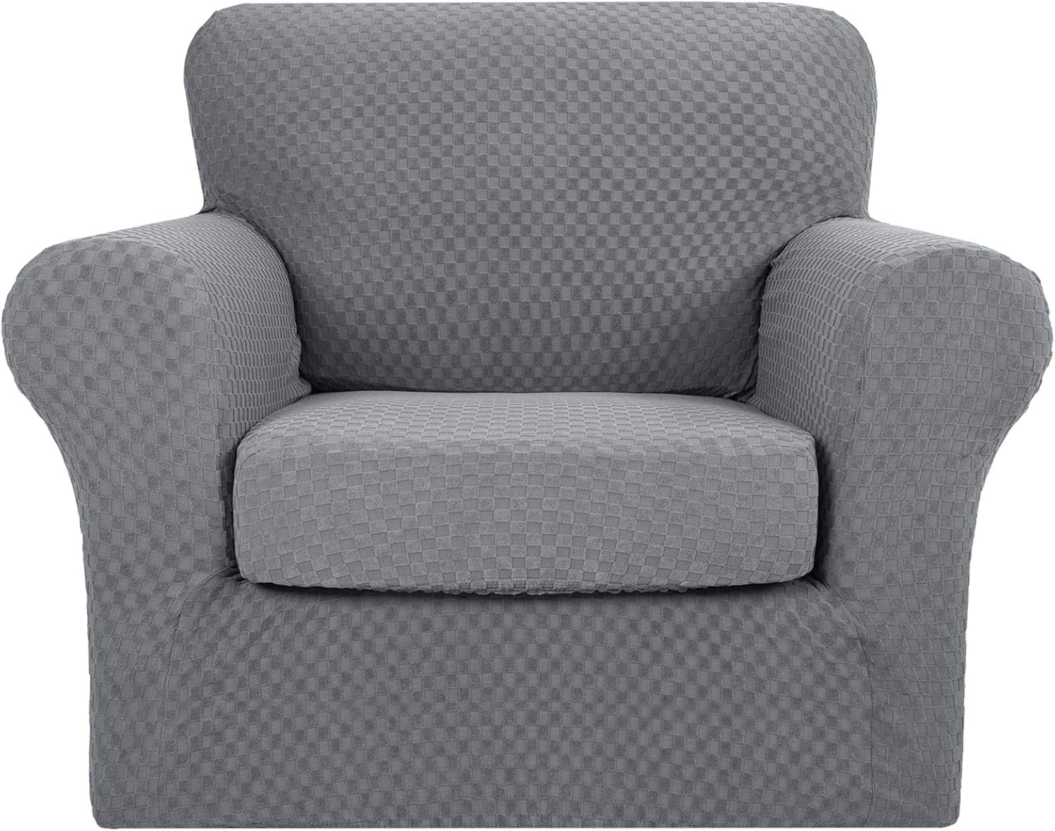 YEMYHOM Latest Checkered 2 Pieces Chair Covers for Living Room High Stretch Thickened Chair Slipcovers with Arms Anti Slip Elastic Armchair Sofa Couch Slipcover Protector (Chair, Light Gray): Kitchen & Dining