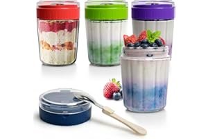 EONJOE Overnight Oats Containers with Lid and Spoon -16oz Glass Mason Jars for Meal Prep, Yogurt,Pudding- Set of 4