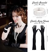 Pecehom 1920s Flapper Gatsby Accessories Set Women Headband Gloves Necklace view 3