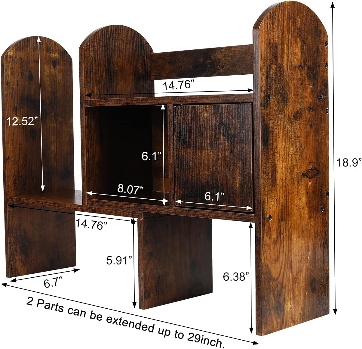 PAG Adjustable Desktop Shelf Countertop Bookshelf Bookcase Wood Desk Organizer Office Supplies and Accessories Storage Display Rack, Antique Brown : Office Products