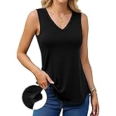 V FOR CITY Women's Long Tank Tops with Built in Bra Fall V Neck Tunic Top Loose Fit Sleeveless Shirt Side Split