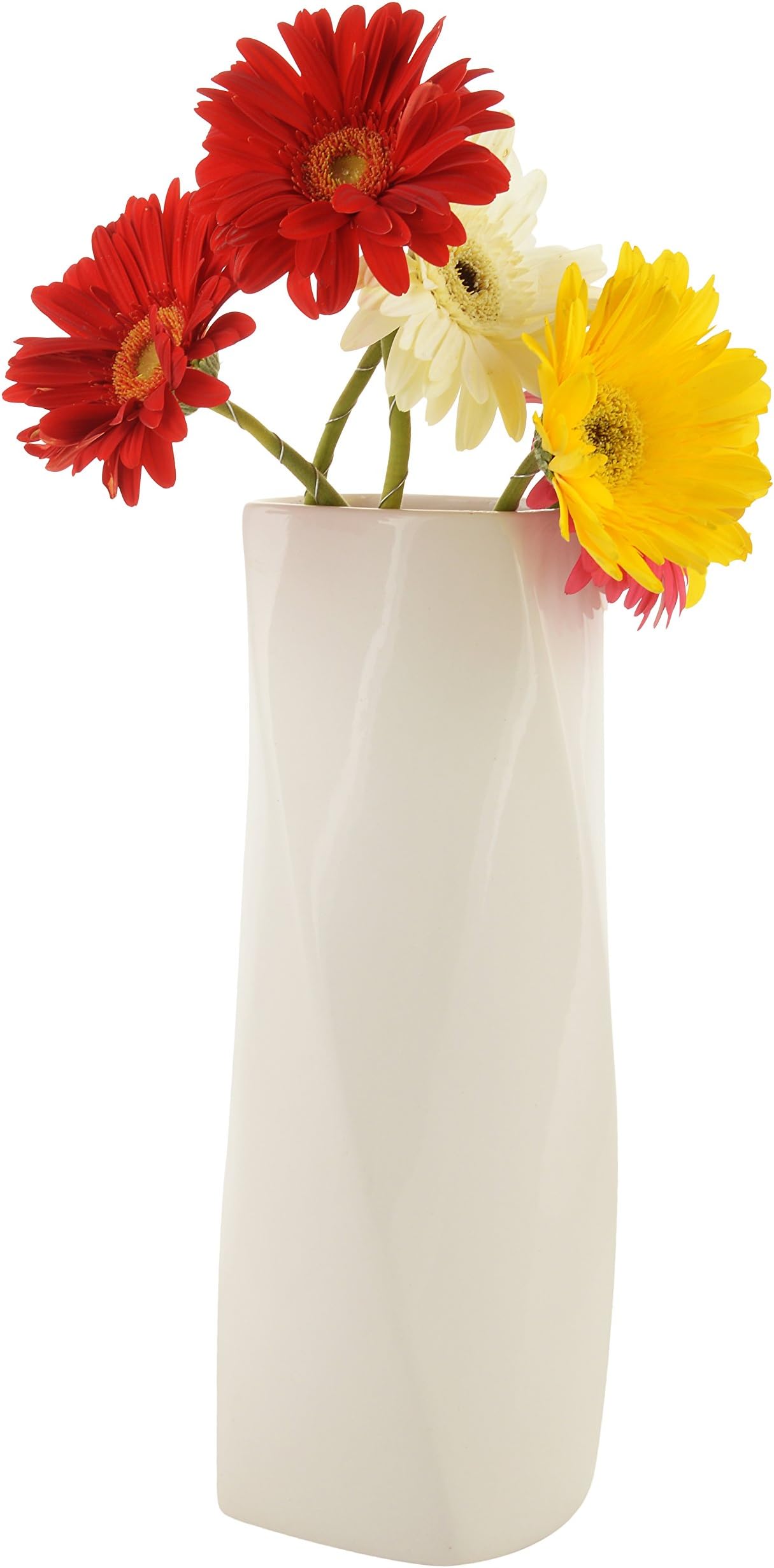 WOODENCLAVE Decorative Ceramic Standard Flower Vase Pot for Living Room Office Home Corner Vases for Indoor Plants Latest Flower Designer Planting Vase for Home Decoration (10.5 x 10.5 x 31 cm, White)