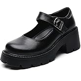 QHH Mary Jane Shoes Women Platform Mary Janes for Women Round Toe Chunky Heels Women's Pumps Fashion Classic Comfortable Dressy Business Casual Shoes Dress Shoes