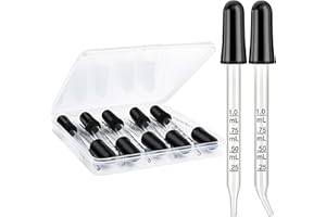 Herain Glass Pipette Dropper-10 Pack, Ear and Eye Dropper-Bent & Straight Tips, 1ml Droppers for Essential Oils, Medicine, Lab, Health Care, Crafts, Measuring and Transferring a Variety of Liquids