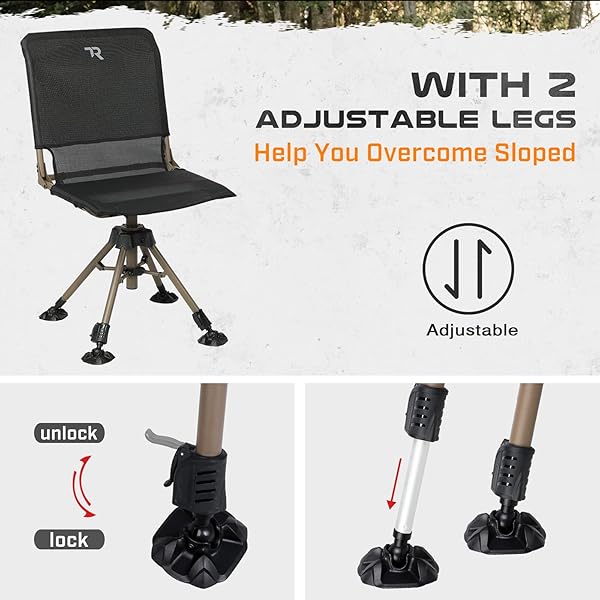 TR HUNTING CHAIR 360 DEGREE SILENT SWIVEL FOLDING CHAIR FOR BLINDS, 400LBS CAPACITY 2 LEGS ADJUSTABLE HEIGHT COMFORTABLE STABLE HUNTING SEATS, PORTABLE GROUND HUNTING CHAIR