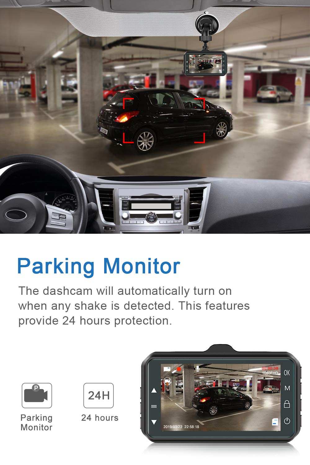 Dash Cam Front and Rear CHORTAU Dual Dash Cam 3 inch Dashboard Camera Full HD 170° Wide Angle