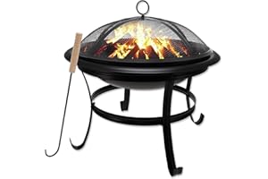 Gas One 22 in Outdoor– Wood Burning Fire Pit with Mesh Lid and Fire Picker – Durable Alloy Steel Fire Pits for Outside – Small Fire Pit for Backyard, Porch, Deck, Camping, BBQ