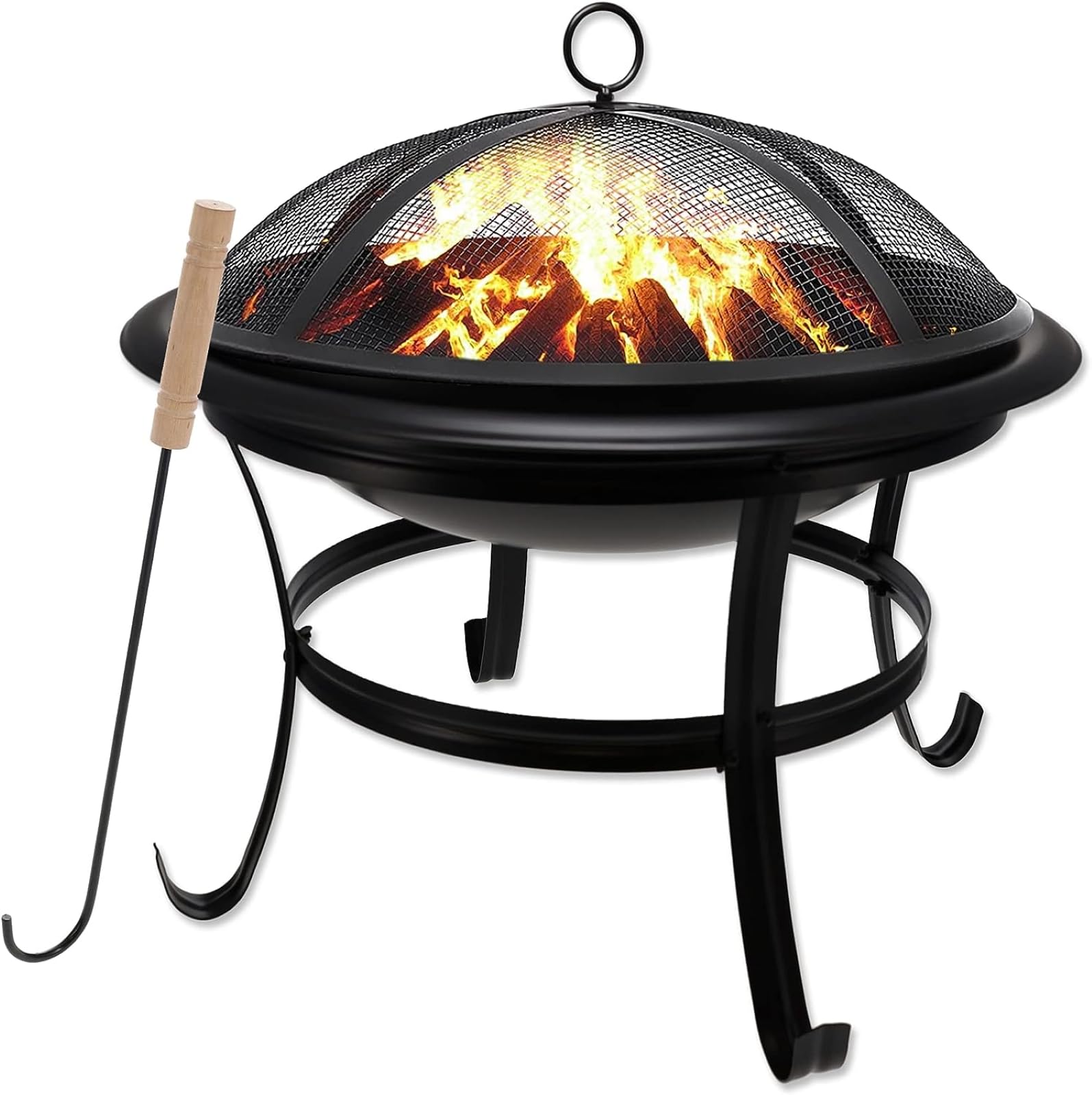 Photo 1 of Gas One 22 in Outdoor– Wood Burning Fire Pit with Mesh Lid and Fire Picker – Durable Alloy Steel Fire Pits for Outside – Small Fire Pit for Backyard, Porch, Deck, Camping, BBQ