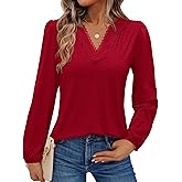 siliteelon Long Sleeve Blouses for Women Dressy Casual Tops for Women Trendy V Neck Lantern Long Sleeve Lace Trim 2026 Spring