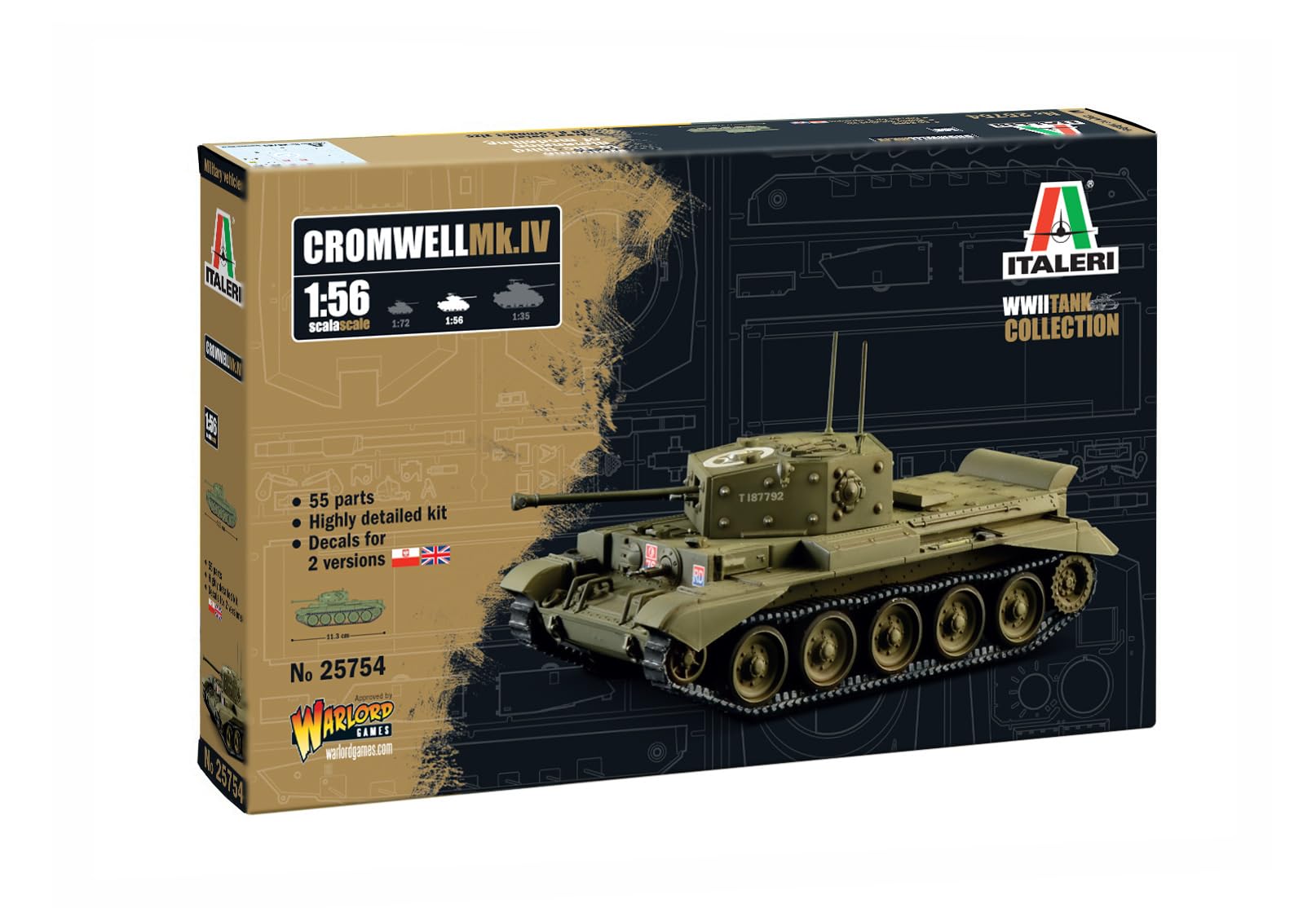 Italeri 25754 1:56 Cromwell MK. IV Model Building Kit, Stand Model Building, Crafts, Hobby, Gluing, Plastic Kit, Detailed Military Kit, Tank 1:56