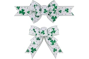 Meseey 2 Pcs Large St. Patrick's Day Wreath Bow Green Clover Burlap Wreath Shamrock Holiday Bows for Door Wreath Decorations Tree Topper Irish Party Decorations Supplies(St. Patrick's Day)