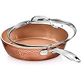 Gotham Steel 12” Nonstick Fry Pan with Lid – Hammered Copper Collection, Premium Aluminum Cookware with Stainless Steel Handl