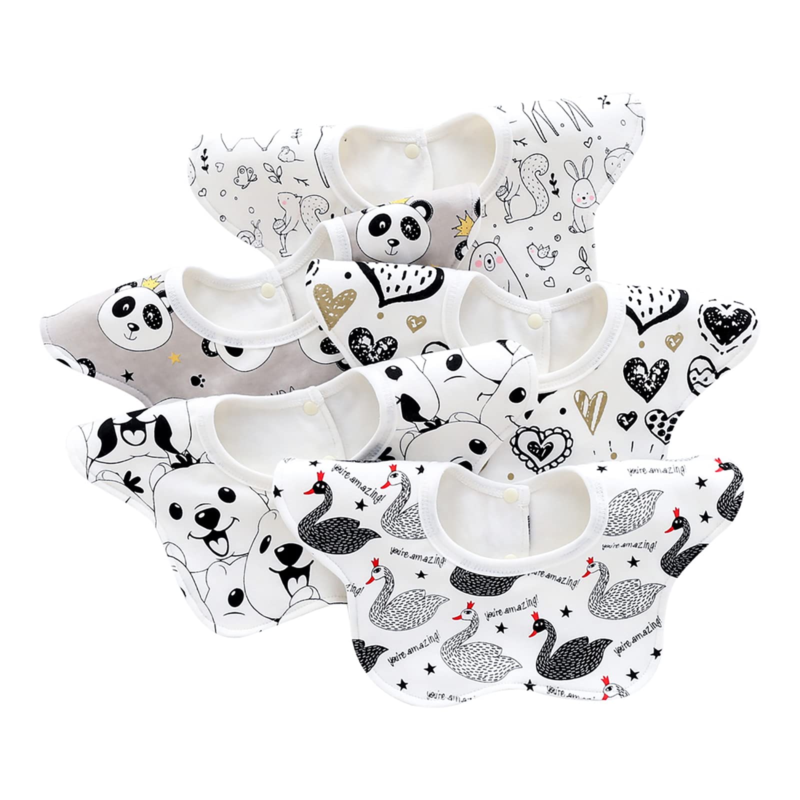 Chamie Baby Bib Flower Cotton Dribble Bibs 360° Rotation for 1-12 Months Boys and Girls,Nursing and Eating,Pack of 5,White