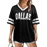 Women Jersey Shirts Football V Neck Shirt Game Day Season Tops Short Sleeve Tee