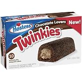 Hostess Chocolate Cake Twinkies, 10-Count Individually Wrapped Chocolate Sponge Cake Snack with Creamy Filling, Mini Cakes for On-The-Go Snacking, Lunchboxes, Parties, Goodie Bag Filler