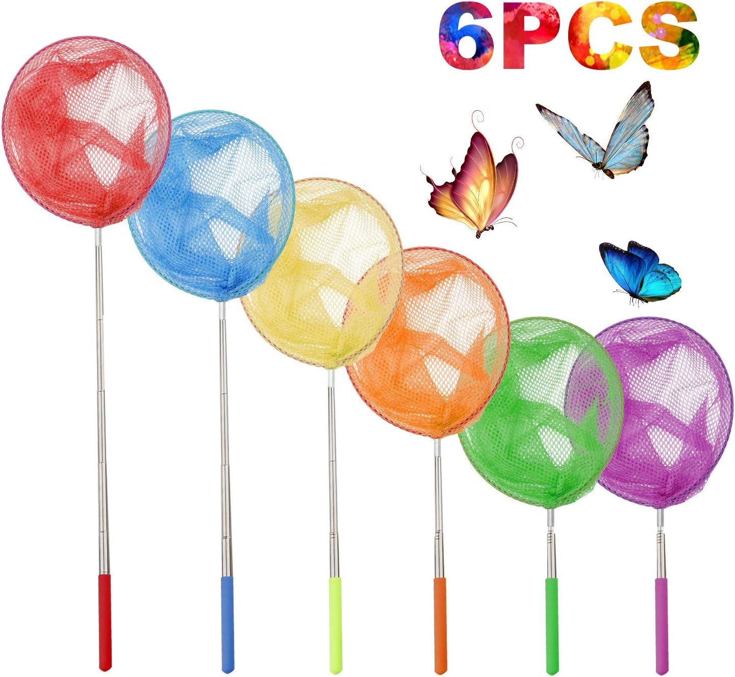 Herefun Telescopic Butterfly Nets, 6 Colors Fishing Net Extendable ...