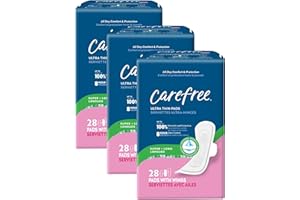 Carefree Ultra Thin Pads for Women, Super/Long Pads with Wings, 84ct (3 Packs of 28ct) | Carefree Feminine Care, Period Care & Postpartum | 84ct (3 Packs of 28ct)