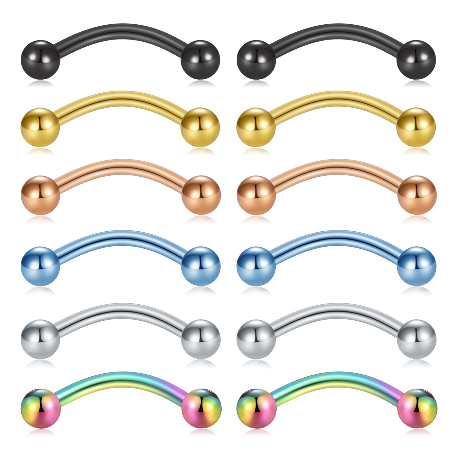 Briana Williams 12PCS 16G Surgical Steel Eyebrow Ear Navel Belly Lip Ring Body Piercing Jewelry