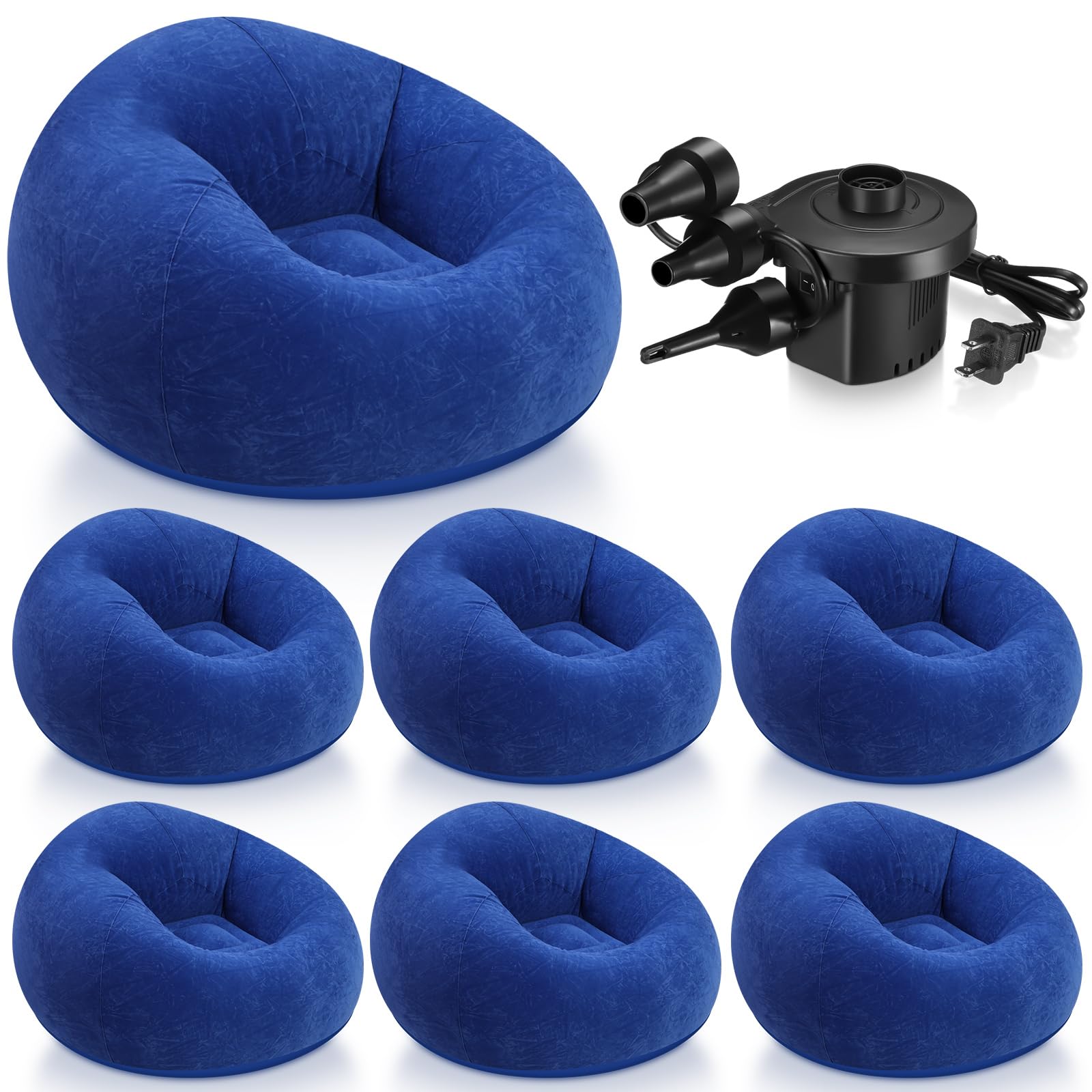Photo 1 of Realspring 6 9 12 Pcs Inflatable Bean Bag Chairs for Adults with Electric Air Pump, Blow up Couch Folding Portable Inflatable Couch Lazy Sofa for Outdoor Movie Night Camping(Dark Blue,6 Pcs)