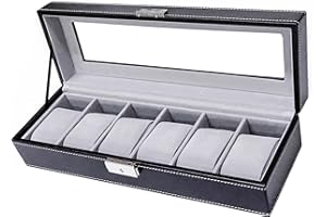 SODYNEE Watch Case Watch Box for Men - Watch Cases Display Holder Organizer Stand Storage Multi Boxes 6 Slot Small Leather Personalized Multiple Watch Container with Lock for Women,PU Watch Holders,Black