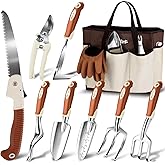 MelonArt Garden Tool Set,10 Pcs Heavy Duty Gardening Hand Tool Kit for Women Aluminum with Non Slip Ergonomic Handle, Storage Tote Bag and Gardening Gloves, Ideal Gifts for Women and Men
