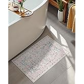 Seavish Pink Floral Bathroom Rug, 16x24 Inch Non-Slip Washable Plush Bath Mat, Soft Absorbent Small Boho Bath Mat for Bathroom Floor Decor, Sink Vanity Shower
