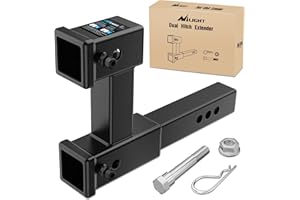 Nilight Dual Hitch Extension with Bolt Nut Kit Fits for 2 inch Receiver Extender to 10" Max Length Adjust 7-1/2 inch Riser or