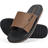 ZOKSOVE Slides for Men - Adjustable Slide Sandals Slip On- Open Toe Memory Foam Beach Sandals - Comfortable Summer Footwear for indoor/outdoor - Black 7