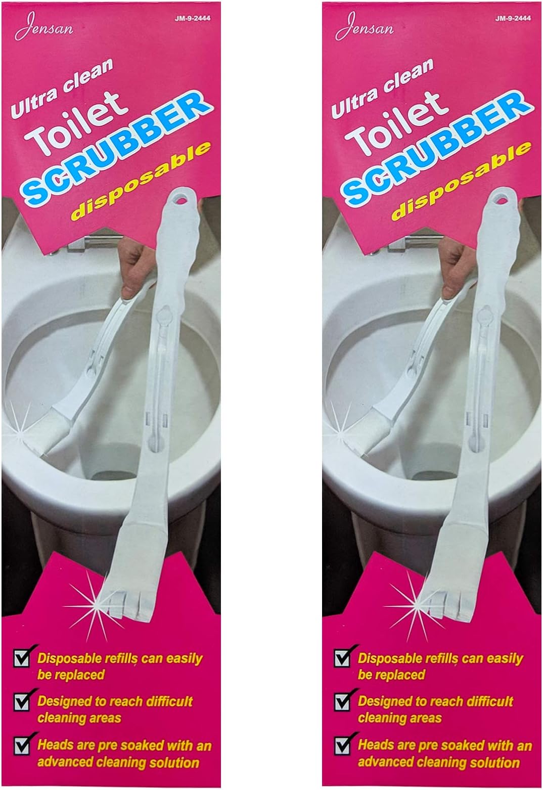 Jensan Ultra Clean Toilet Scrubber Cleaner Brush with 4 Disposable Pads (2 x Scrubbers)