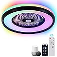 HUMHOLD 24" Bladeless Ceiling Fan with RGB Light Remote, Smart LED Ceiling Fans with Voice/App Control, Modern Low Profile Dimmable Light Ceiling Fan for Bedroom Living Room Black