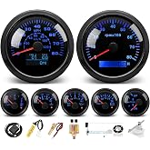 MH 7 Boat Gauge Set - 3-3/8" GPS Speedometer, Tachometer, 2-1/16" Oil Pressure Gauge,Fuel Level,Water Temperature,Voltmeter,Trim Marine Meter Kit Waterproof 7 Color for AUTO (Black)