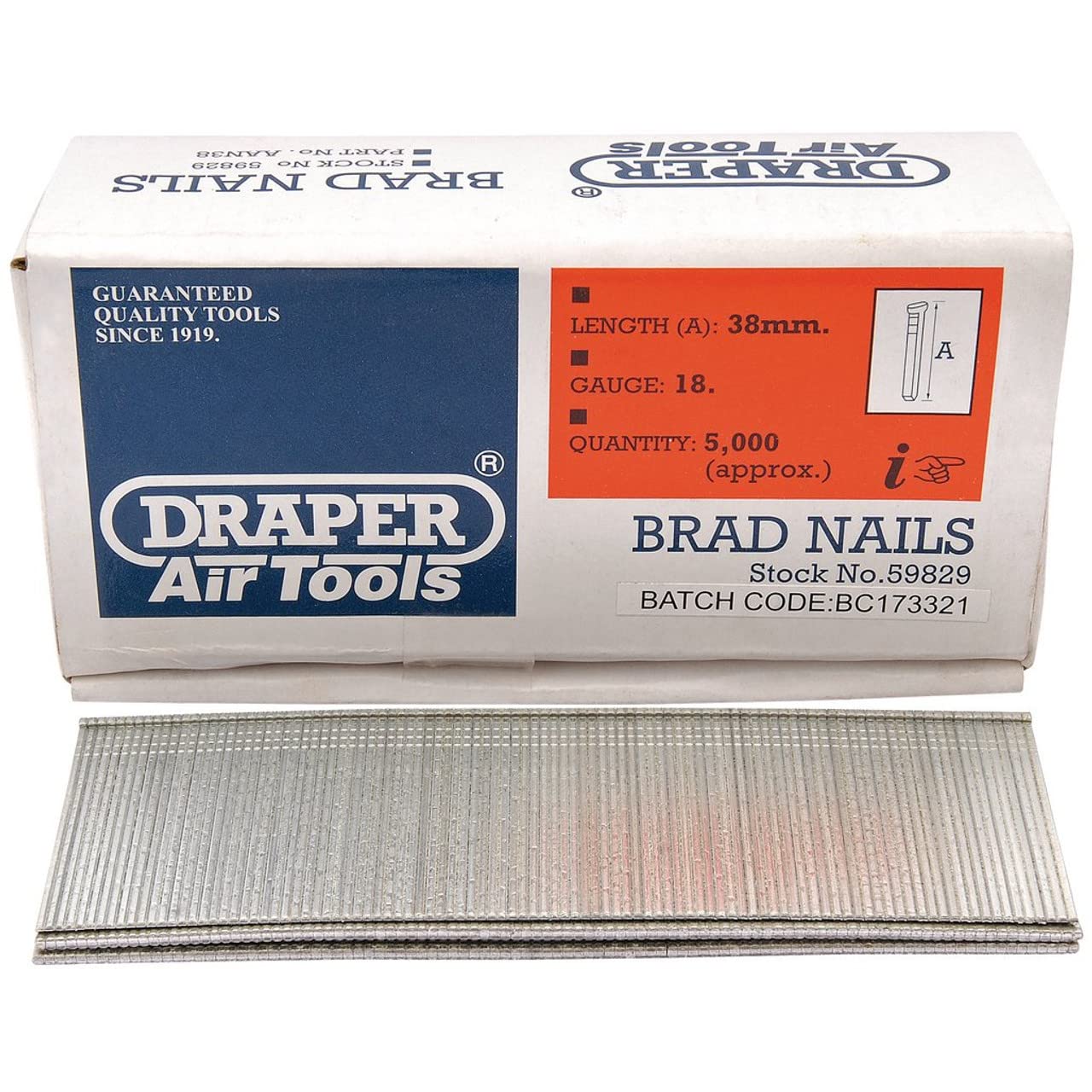 Draper 59829 Brad Nail, 38mm, Pack of 5000