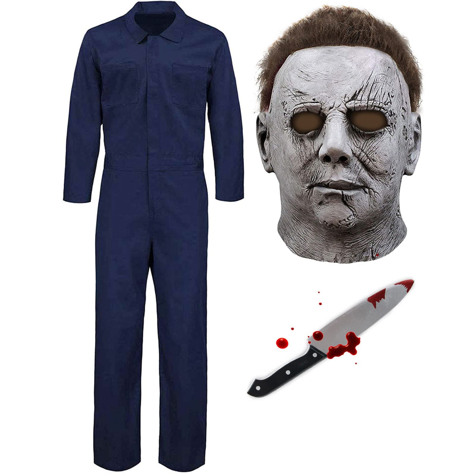 SINSEN Michael Myers Costume Mask Adults Scary Killer Outfits Jumpsuits Creepy Horror Mask Halloween Cosplay Costume