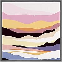 SIGNWIN Framed Canvas Wall Art Pink, Yellow and White Clouds with Purple Mountains Landscape Wilderness Illustrations Abstract Modern Scenic Colorful for Living Room, Bedroom, Office - 16