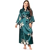 feslieacc Women's Plus Size Long Satin Robes Plus Size Long Silk Robes Kimonos Sleepwear Dressing Gown