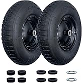 DOUBLE BRIDGE 2-Pack 4.80/4.00-8" Pneumatic Wheelbarrow Wheel and Tires with 3"- 6" Center Hub and 3/4" Bushings for Wheelbarrow and Yard Cart Garden Wagon, Black