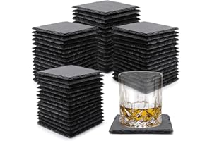 60 Pack Slate Drink Coasters, VIBRATITE 4 Inch Black Slate Stone Coasters Bulk Cup Coaster Laser Engraving Blanks with Anti-Scratch Bottom for Drink Coffee Bar Kitchen Home Decor, Square