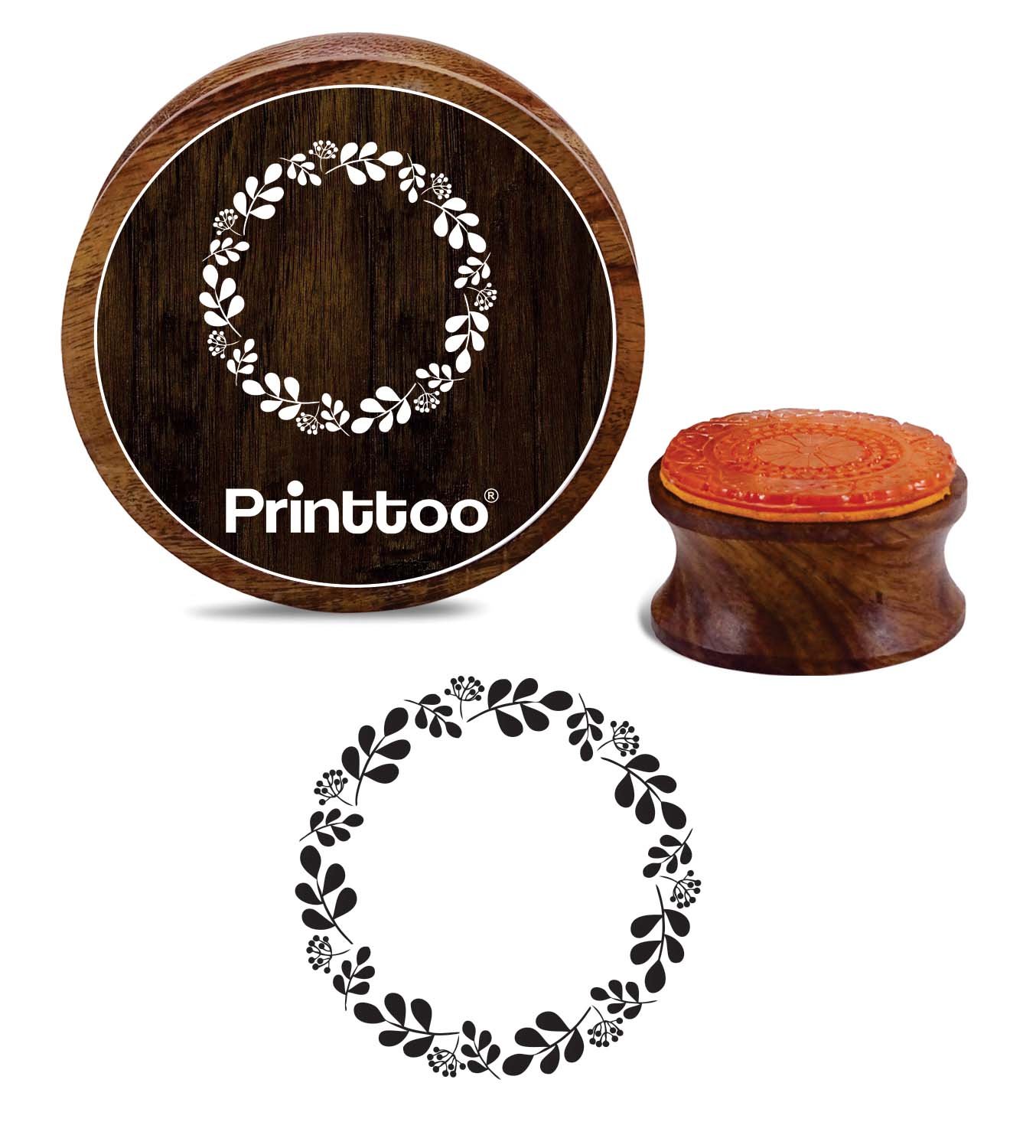 Printtoo Leaf Wreath Round Wooden Rubber Stamp Crafting Scrap-Booking Stamps-2 Inch