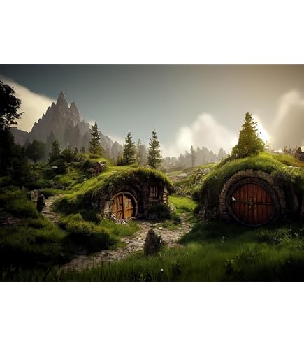 Toile De Fond Photo 3x2.5m Tissu Hobbit Grotte - Fond Matamata Campagne Hobbiton Herbe Verte Jardin Décoration