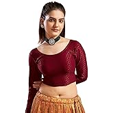 themilestocks Women's Blouses Readymade Gold Stretchable Saree Crop Top Choli Free Size Long Sleeve