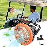 AIPSET Rechargeable Golf Cart Fan, 10400mAh Battery, 3-Speed with LED Light, 36 Hrs Work, Remote Control, Hang Hook, USB & Type C Port, Orange