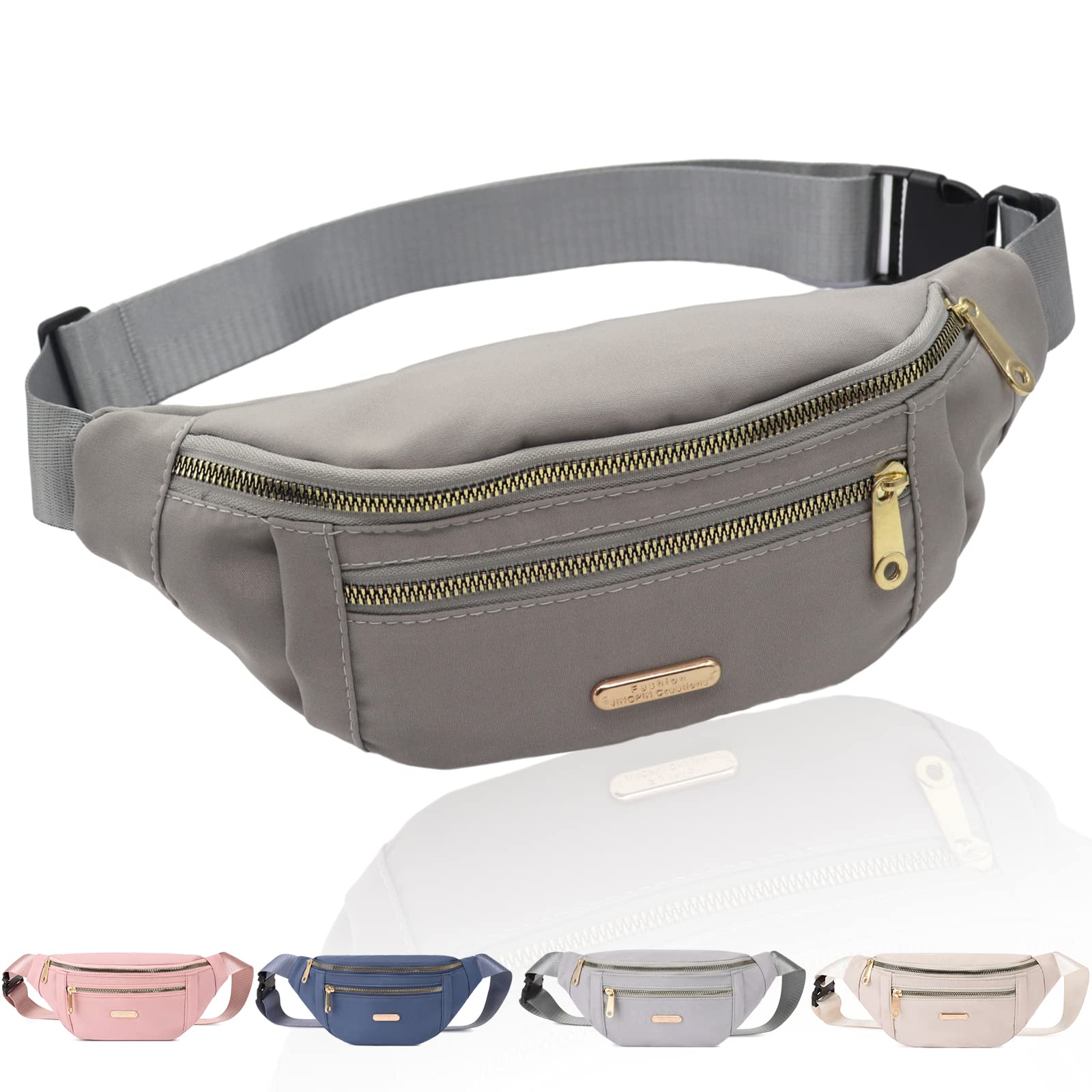 Fanny Pack Fashionable Waist Bag Casual Travel Bum Bag with 3 Zipper Pockets for Women Men Sports Running Hiking Jogging (Grey)