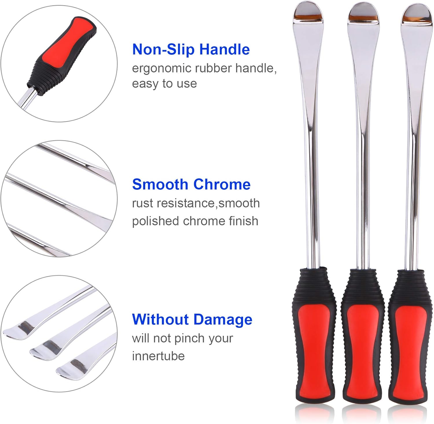 ASOOLL 11.5" Tire Spoon Dirt Bike Tire Changing Spoons Tool Lever Steel Spoons Kit for Motorcycle ATV Lawn Mower | with 1 Portable Bag + 3 Tire Spoons+ 6 Rim Protectors + 6 Valve Cores + 1 Valve: Automotive